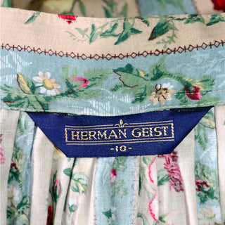 1980s Herman Geist Cream & Blue Floral Striped Midi Skirt