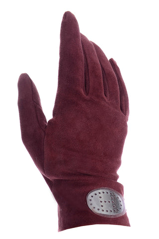 Hermes Burgundy Suede Gloves With Monogram H