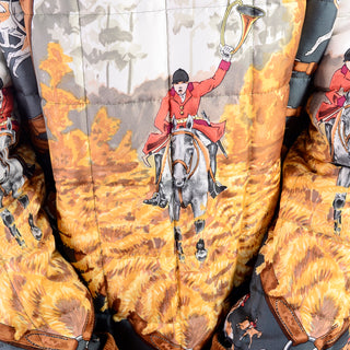 Detail of horseback rider on Vintage Hermes quilted puffer jacket