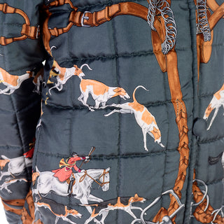 Quilted and Reversible Vintage Hermes Jacket with Scarf Print and Corduroy with Hunt Moteif
