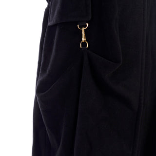 Hermes Black Cashmere Vintage Coat w/ Toggle Clip