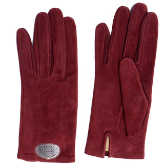 Authentic Hermes Burgundy Red Suede Gloves With Monogram H