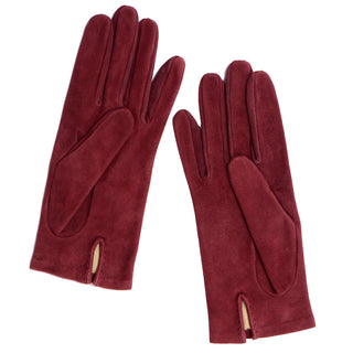 Authentic Hermes Burgundy Reindeer Suede Gloves With Monogram H