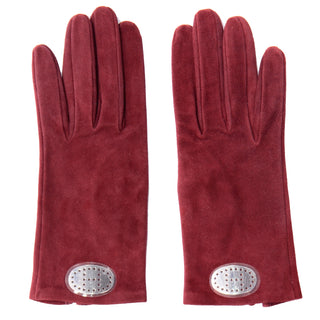 Hermes Burgundy Suede Gloves With Monogram H reindeer