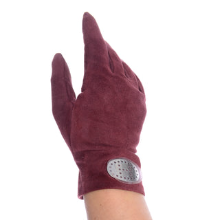 Authentic Hermes Burgundy Suede Gloves With Monogram H