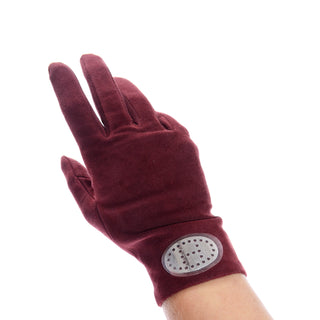 Hermes Burgundy Suede Gloves With Monogram H Unworn