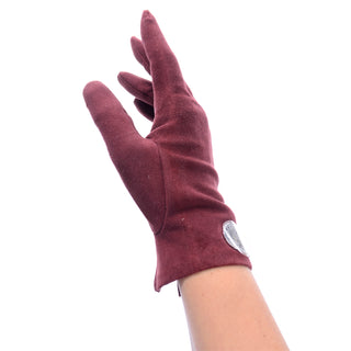 Hermes Burgundy Reindeer Suede Gloves With Monogram H