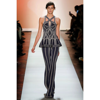 2016 Herve Leger Runway Bodycon Cutout Top and Flared Pants Outfit Documented