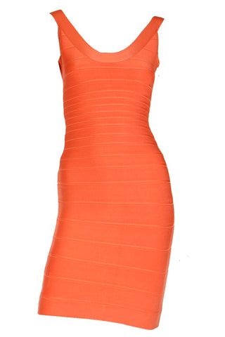 2000s Herve Leger Tangerine Orange Bandage Dress
