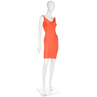 2000s Herve Leger Tangerine Orange Bandage Dress Size S