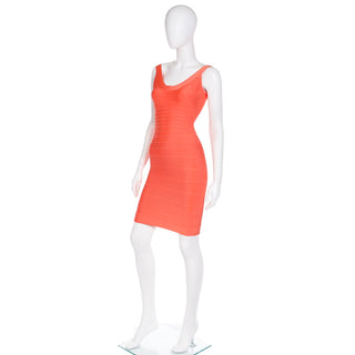 2000s Herve Leger Tangerine Orange Bandage Dress with Low Scoop Back
