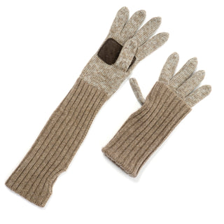 Vintage knit fold over gloves with leather palm patch