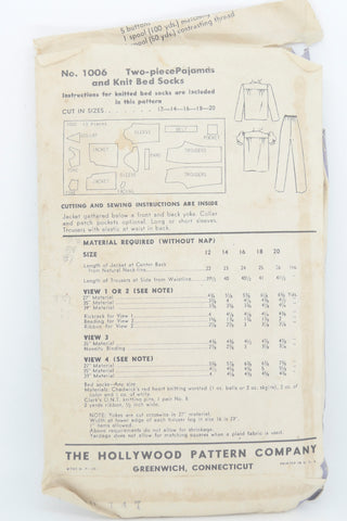Hollywood 1006 Vintage Sewing Pattern 1940s 