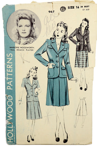 1940s Hollywood 967 Vintage Sewing Pattern