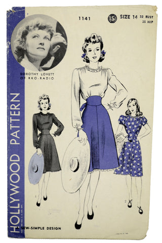 1940s Hollywood 1141 Vintage Dress or Skirt & Blouse Pattern Dorothy Lovett RKO