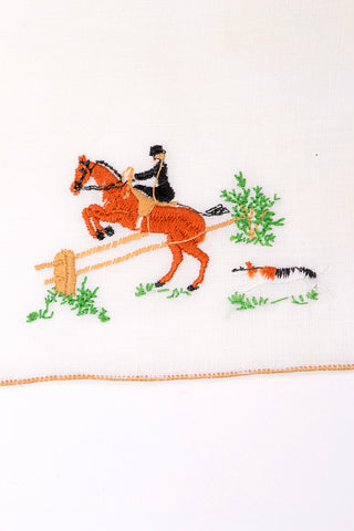 Vintage Equestrian Embroidered Cocktail Napkins, Set of 6