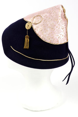 1960s Howard Hanlon Purple & Pink Pointed Fez Hat w/ Gold Tassels