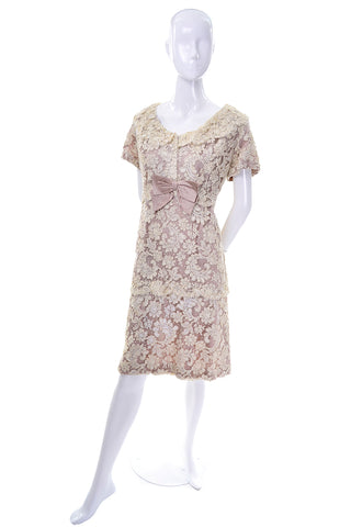 60s I Magnin Vintage Tiered Lace Dress With Bow