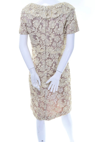 Cream & Mauve I Magnin Vintage Tiered Lace Dress With Bow
