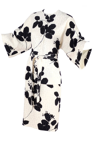 Vintage silk ensemble with abstract leaf print