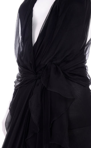 1990s Gianni Versace Vintage Dress in Sheer Black Silk Chiffon 