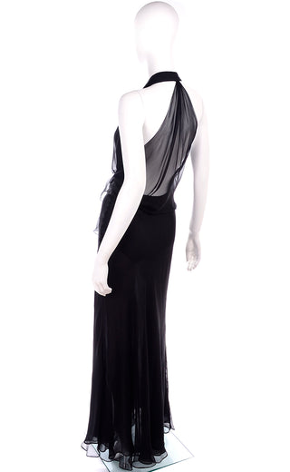 1990s Gianni Versace Couture Sheer Black Silk Chiffon Halter Evening Dress