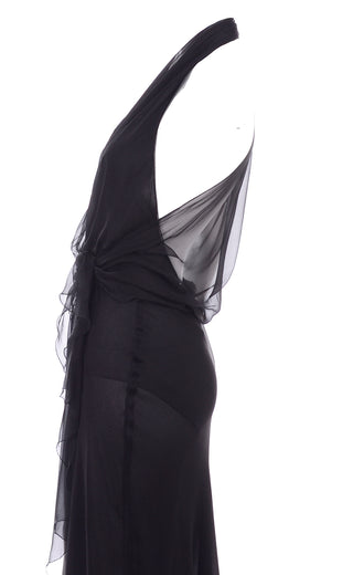 1990s Iconic Gianni Versace Sheer Black Silk Chiffon Evening Dress