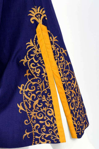 Aananda Vintage 1960's Blue Tunic or Dress w Marigold Embroidery Trim
