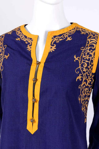 Aananda Vintage 1960's Blue Tunic Dress w Marigold Hand EmbroideredTrim