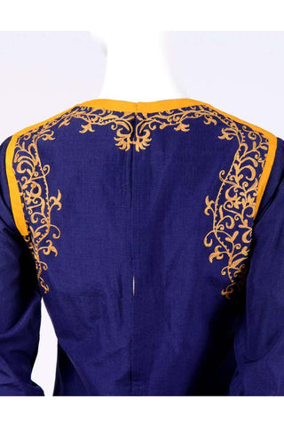 Aananda Vintage 1960's Blue Tunic Dress w Marigold Embroidery Trim