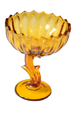 Vintage Indiana Glass Amber Compote Lotus Flower