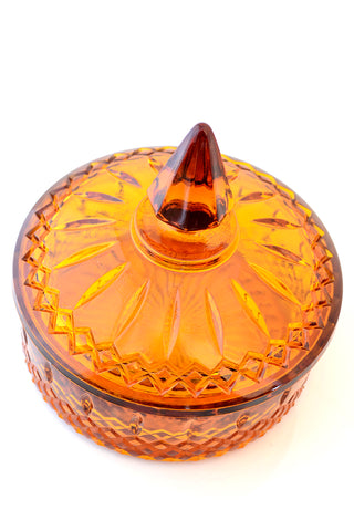 Indiana Glass Princess Pattern Amber Covered Candy Jar Dish