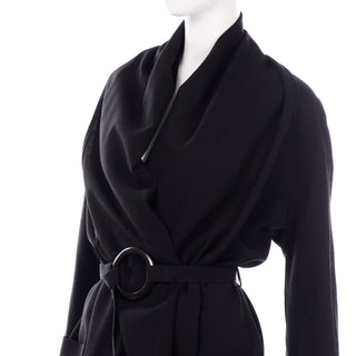Isaac Mizrahi Vintage Black Wrap Coat with Belt Shawl collar