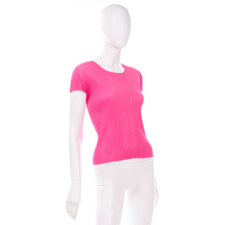 Pleats Please by Issey Miyake Hot Pink Pleated Short Sleeve Top