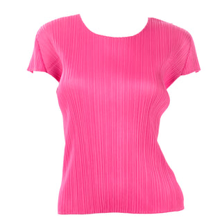 Pleats Please by Issey Miyake Hot Pink Pleated Short Sleeve Top