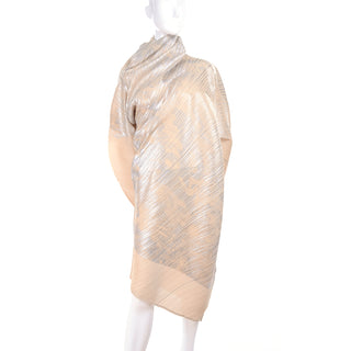 Asymmetrical Issey Miyake Silver Metallic Pleated Dress