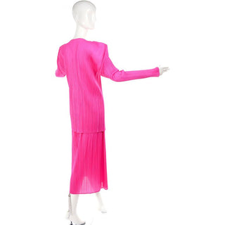 RESERVED // Issey Miyake Hot Pink Pleated Skirt & Long Sleeve Open Front Cardigan Top
