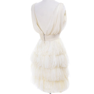 1960's Vintage Short Silk Wedding Dress w Feathers and Plunge Back