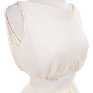 1960s Vintage Ivory Silk Evening Dress w/ Tiered Ostrich Feathers