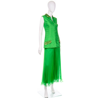 Vintage Jack bryan green pleated palazzo pants and beaded jacket outfit