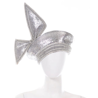 One of a Kind Vintage Jack McConnell 1960s Silver Beaded Hat w Crystals