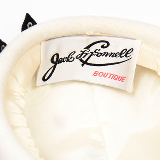 Vintage Jack McConnell  boutique Ivory Wool Felt Beret Hat W Black Applique