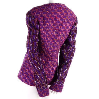 1990's Jacques Fath Purple Tweed Jacket w/ Sequins & Beading