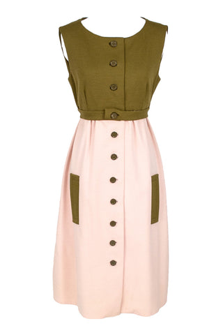 Jacques Tiffeau pink and brown wool dress 