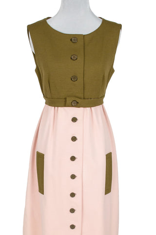 Jacques Tiffeau Designer Pink and Brown Wool Vintage Dress - Dressing Vintage