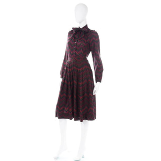 Jaeger Vintage Autumn Winter 3 Piece Skirt Bow Blouse & Burgundy Velvet Jacket Outfit