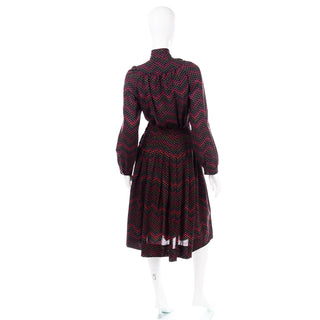 Jaeger Vintage Autumn Winter 3 Piece Skirt Bow Blouse & Jacket Outfit velvet 