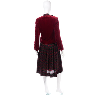 Jaeger Vintage Autumn Winter 3 Piece Skirt Blouse & Jacket Outfit Burgundy