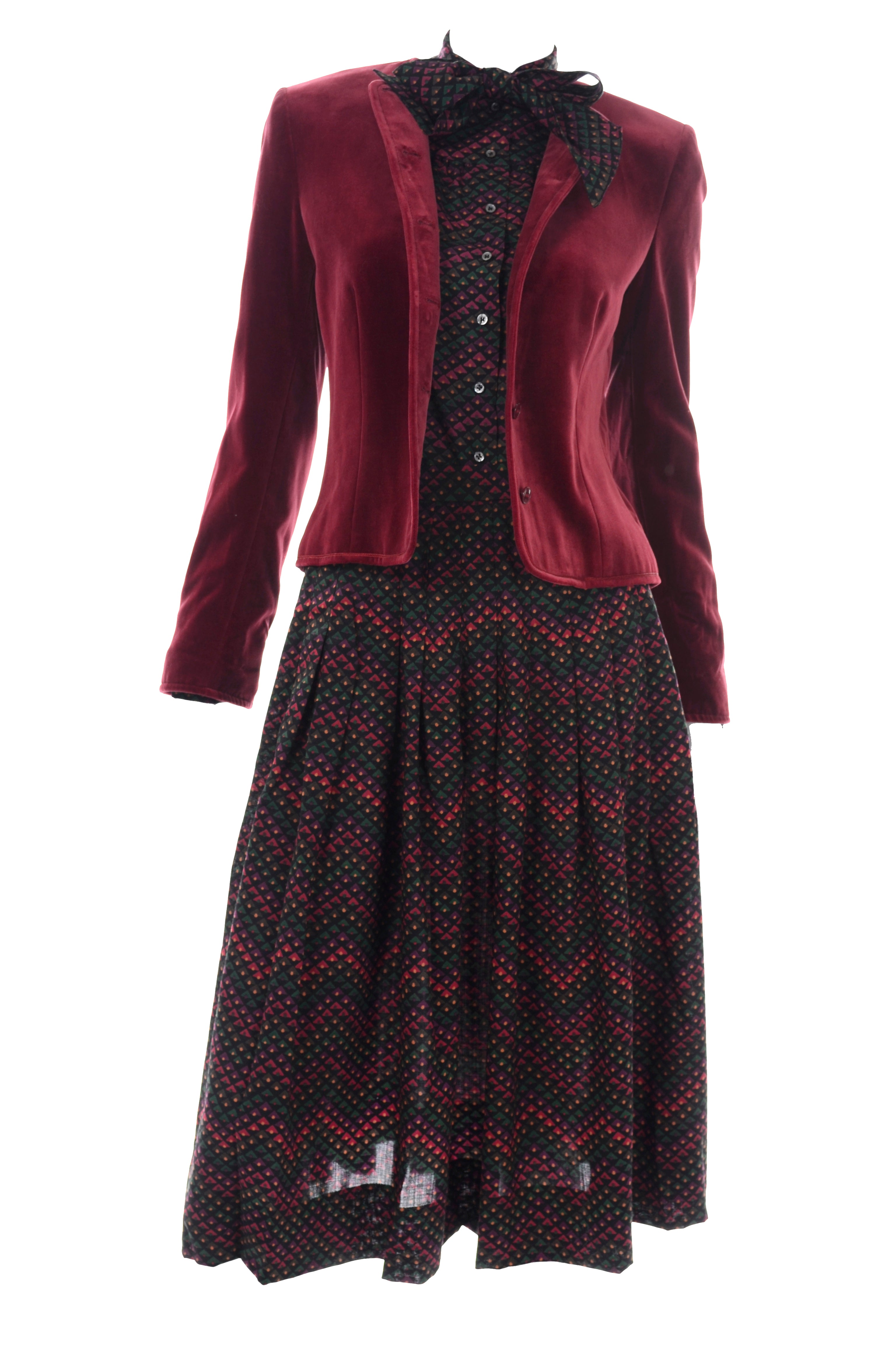 Jaeger Vintage Burgundy 3 Pc Skirt Blouse Outfit w Velvet Jacket Modig Jaeger Vintage Burgundy 3 Pc Skirt Blouse Outfit w Velvet Jacket Modig