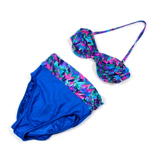 1980s Jantzen Classics Blue Floral High Cut Two Piece Bikini Swimsuit
